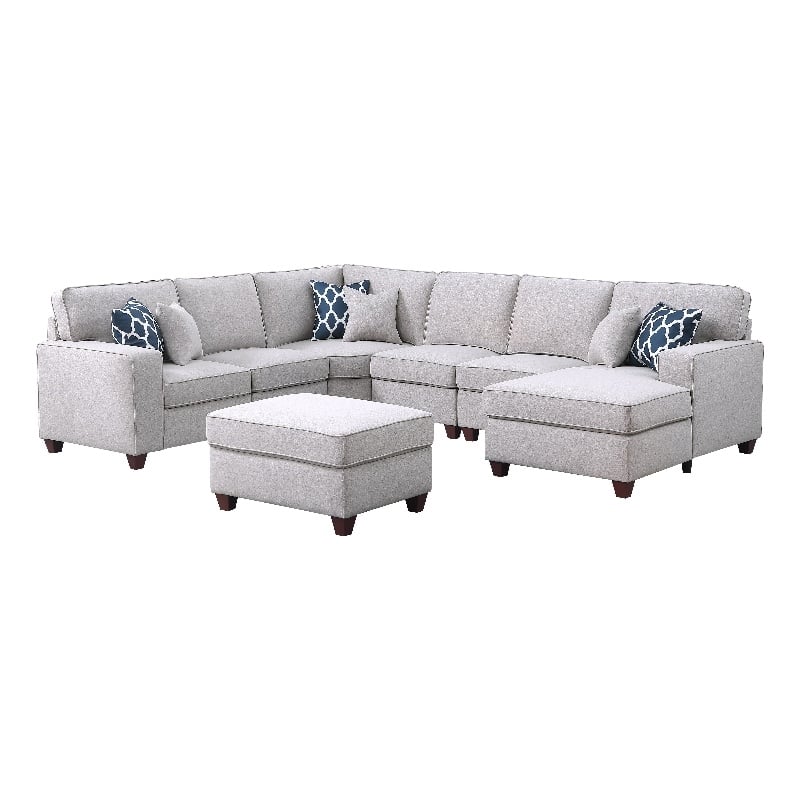 Devion Furniture 7-Piece Upholstered Modern Fabric Sectional in Light Gray