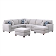 Devion Furniture 7-Piece Upholstered Modern Fabric Sectional in Light Gray