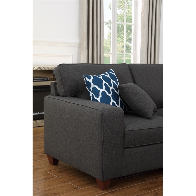Devion Furniture 7-Piece Upholstered Fabric Sectional with Ottoman in Gray