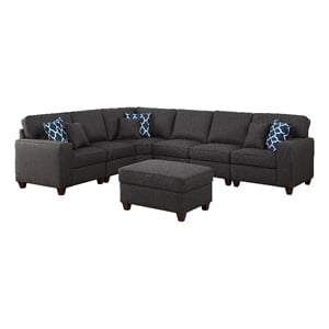 Devion Furniture 7-Piece Upholstered Fabric Sectional with Ottoman in Gray