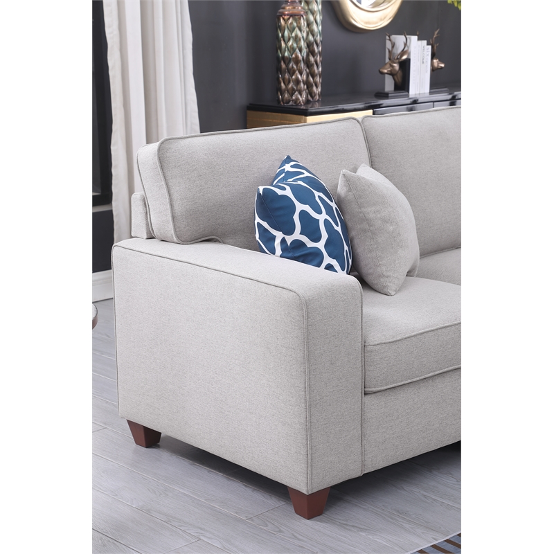 Devion Furniture 7-Piece Upholstered Fabric Sectional with Ottoman in Light Gray