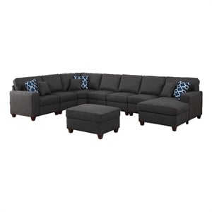 Devion Furniture 8-Piece Upholstered Fabric Sectional with Chaise in Dark Gray