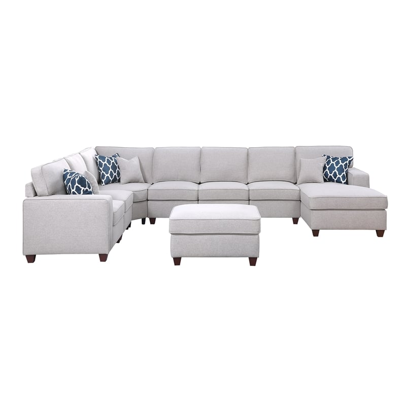 Devion Furniture 8-Piece Upholstered Fabric Sectional with Chaise in Light Gray