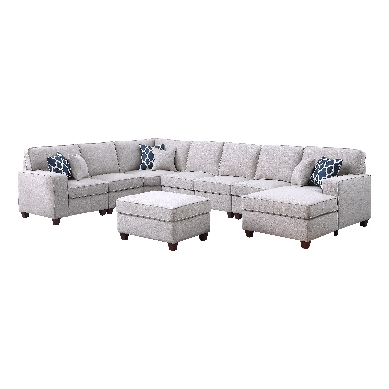 Devion Furniture 8-Piece Upholstered Fabric Sectional with Chaise in Light Gray