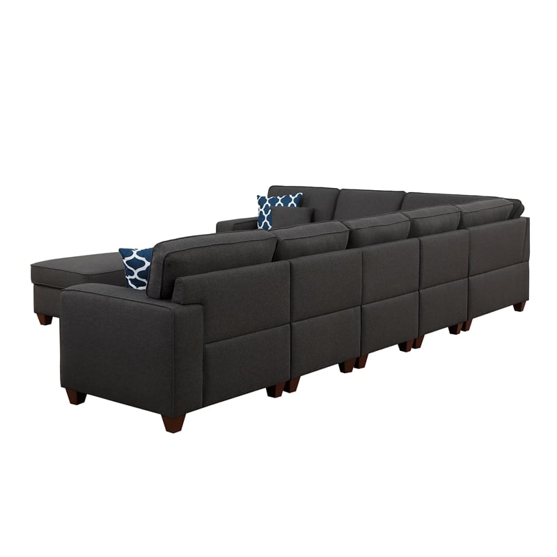 Devion Furniture 8-Piece Upholstered Fabric Sectional with Ottoman in Gray
