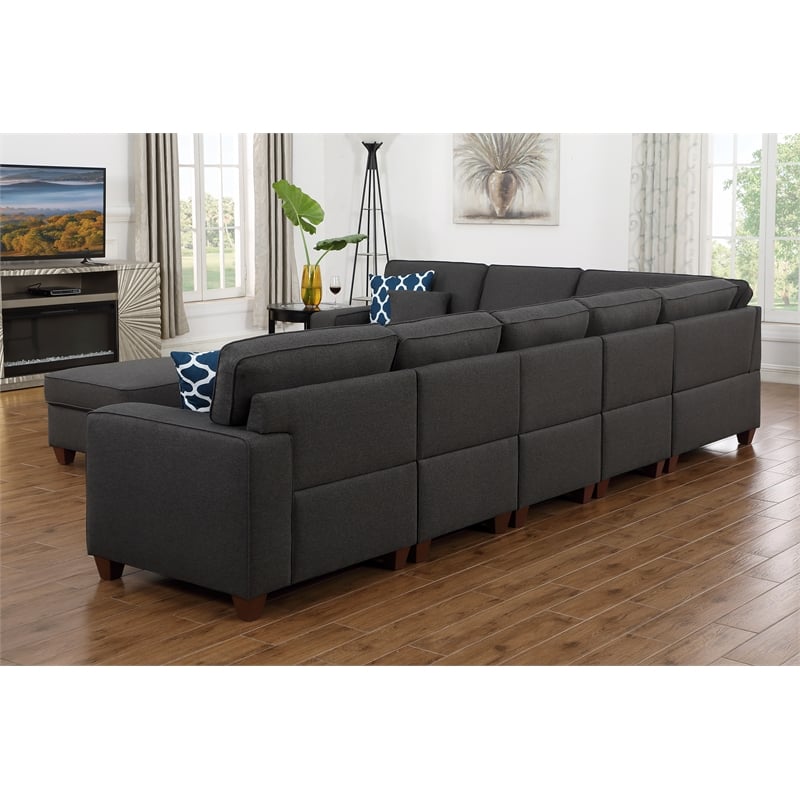 Devion Furniture 8-Piece Upholstered Fabric Sectional with Ottoman in Gray