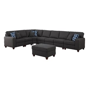 Devion Furniture 8-Piece Upholstered Fabric Sectional with Ottoman in Gray