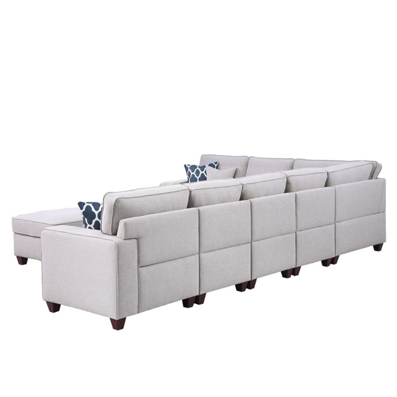 Devion Furniture 8-Piece Upholstered Fabric Sectional with Ottoman in Light Gray