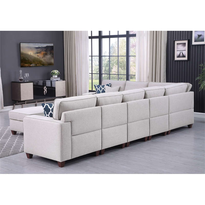Devion Furniture 8-Piece Upholstered Fabric Sectional with Ottoman in Light Gray