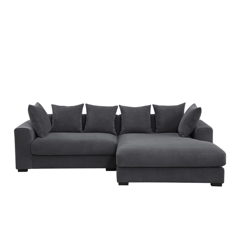 3 - Piece Upholstered Corduroy Sectional Sofa With Chaise- Dark Gray