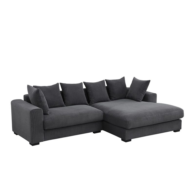 3 - Piece Upholstered Corduroy Sectional Sofa With Chaise- Dark Gray