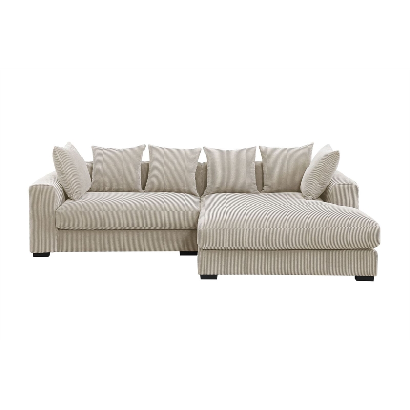 3 - Piece Upholstered Corduroy Sectional Sofa With Chaise-Beige