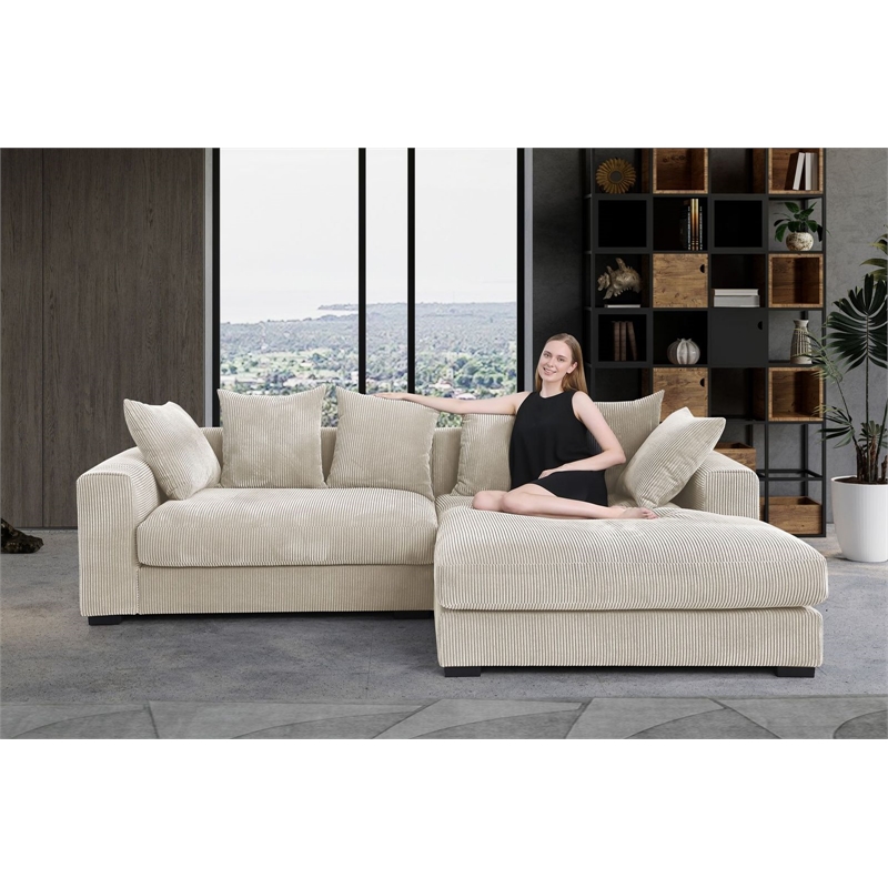 3 - Piece Upholstered Corduroy Sectional Sofa With Chaise-Beige