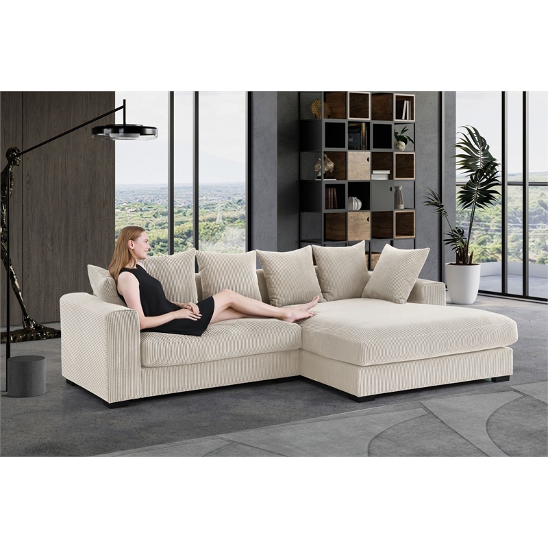 3 - Piece Upholstered Corduroy Sectional Sofa With Chaise-Beige