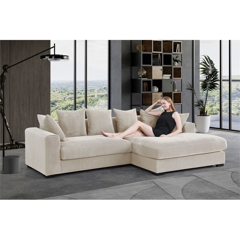 3 - Piece Upholstered Corduroy Sectional Sofa With Chaise-Beige