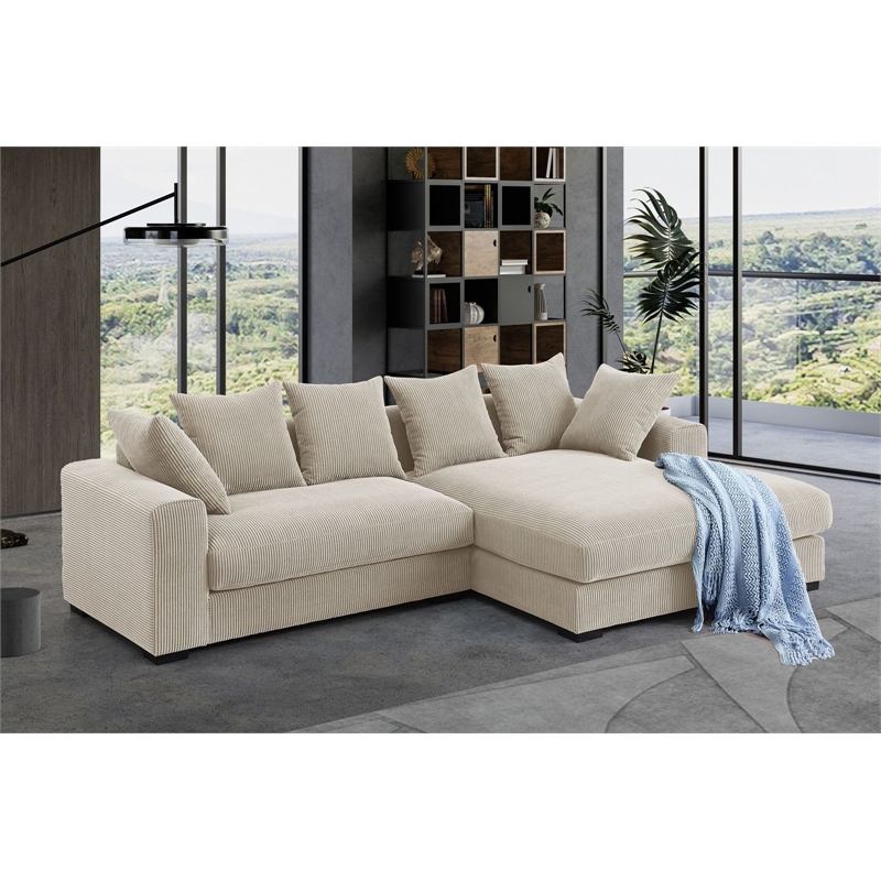3 - Piece Upholstered Corduroy Sectional Sofa With Chaise-Beige