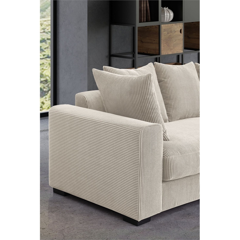 3 - Piece Upholstered Corduroy Sectional Sofa With Chaise-Beige