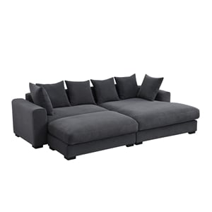 4-Piece Upholstered Corduroy Sectional Sofa With Chaise & Ottoman-Dark Gray