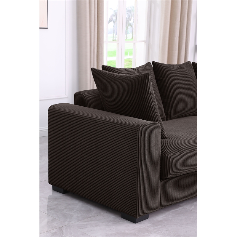 4-Piece Upholstered Corduroy Sectional Sofa With Chaise & Ottoman-Brown
