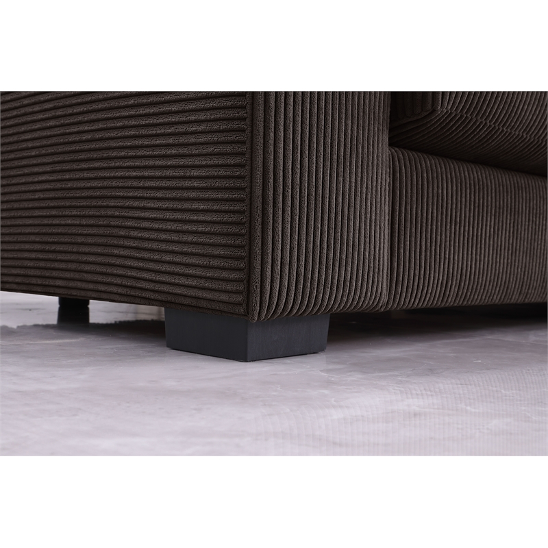 4-Piece Upholstered Corduroy Sectional Sofa With Chaise & Ottoman-Brown