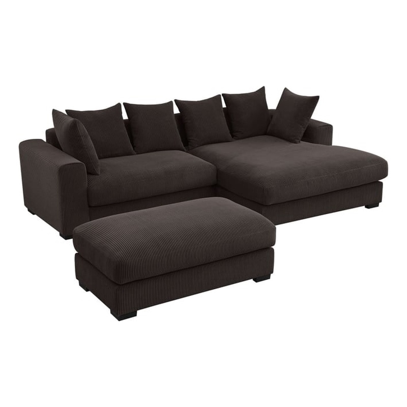 4-Piece Upholstered Corduroy Sectional Sofa With Chaise & Ottoman-Brown