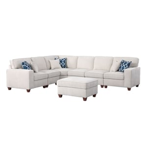 Devion Furniture 7-Piece Upholstered Modern Chenille Sectional in Beige