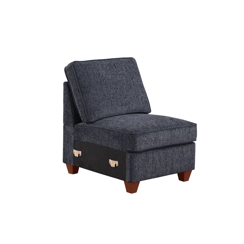 Devion Furniture 7-Piece Upholstered Modern Chenille Sectional in Black