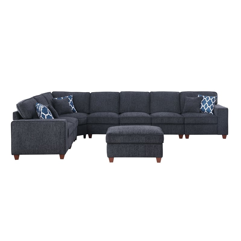 Devion Furniture 8-Piece Upholstered Modern Chenille Sectional in Black