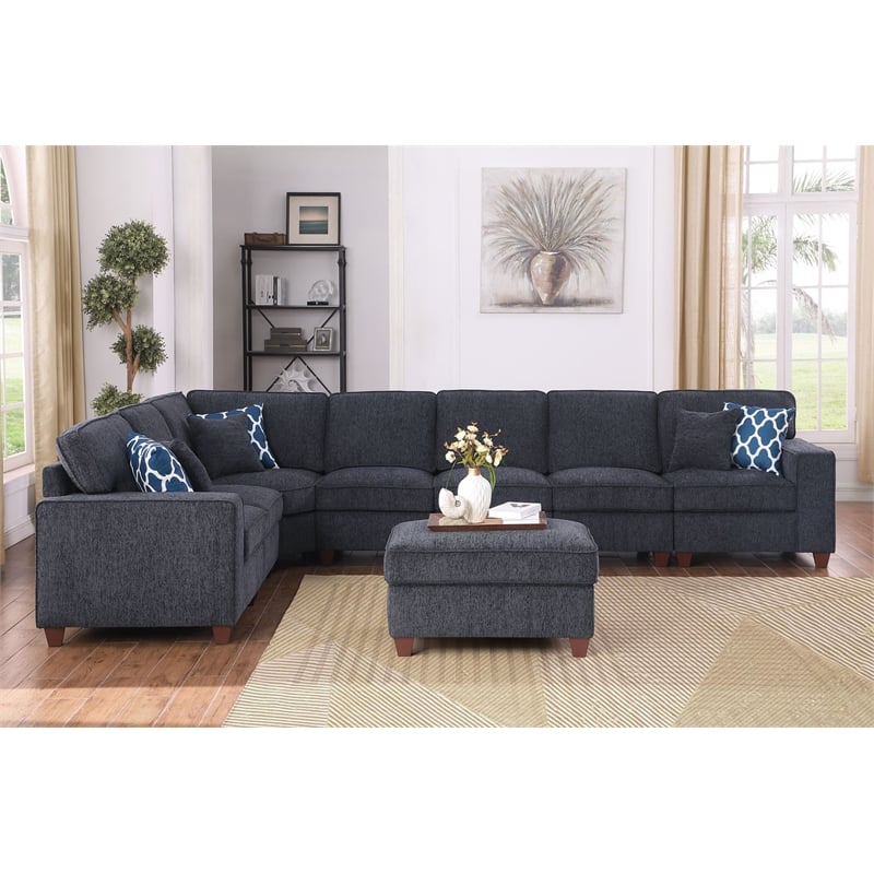 Devion Furniture 8-Piece Upholstered Modern Chenille Sectional in Black