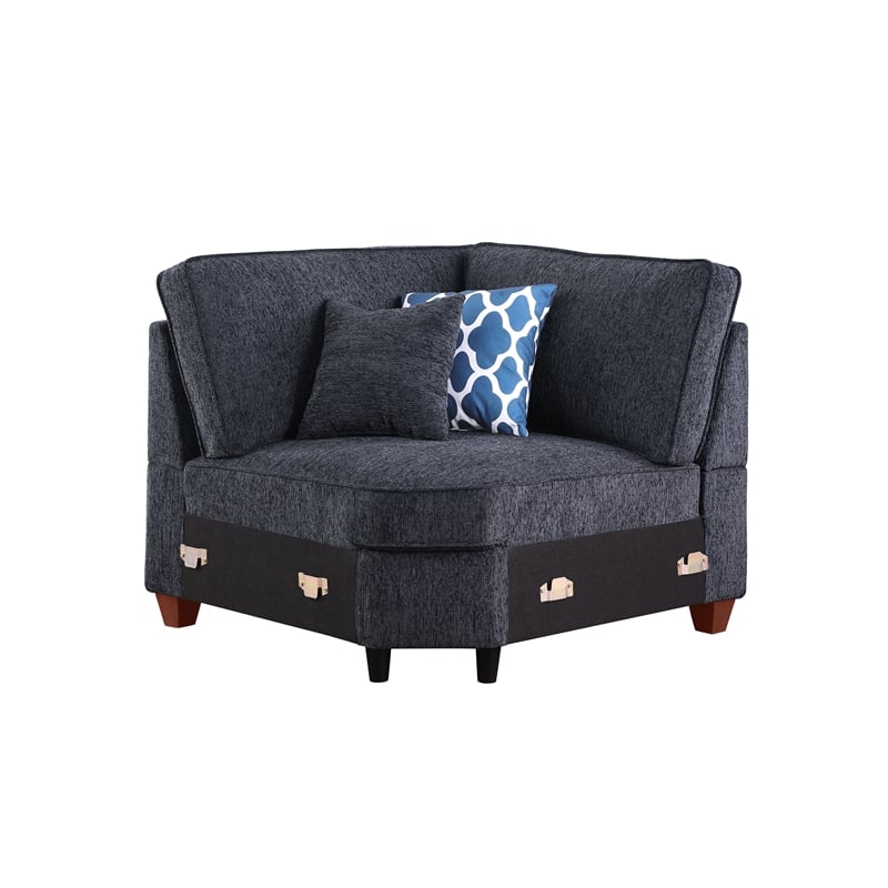 Devion Furniture 8-Piece Upholstered Modern Chenille Sectional in Black
