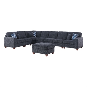 Devion Furniture 8-Piece Upholstered Modern Chenille Sectional in Black