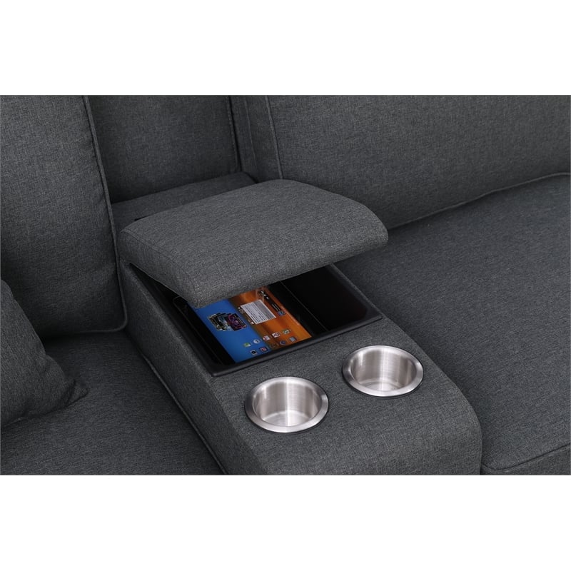 8-Piece Linen Fabric Upholstered Sectional With Console & Ottoman-Dark Gray