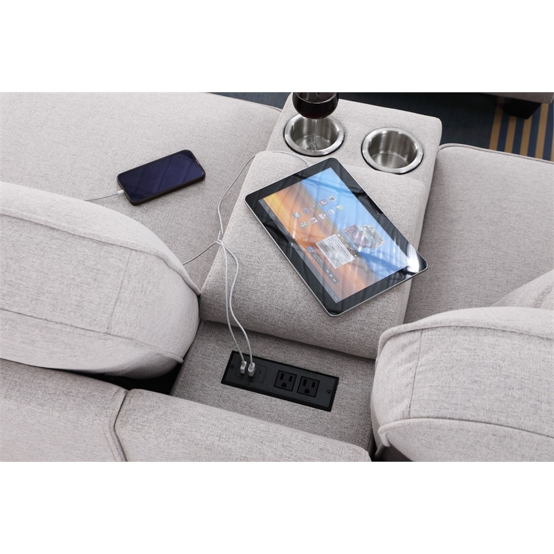 8-Piece Linen Fabric Upholstered Sectional With Console & Ottoman-Light Gray