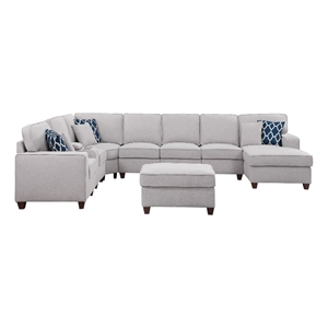 9-Piece Linen Fabric Upholstered Sectional With Chaise & Console-Light Gray