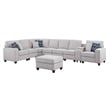 9-Piece Linen Fabric Upholstered Sectional With Console & Ottoman-Light Gray