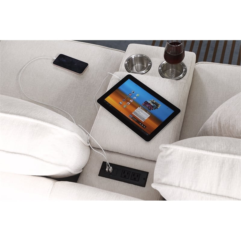 8 - Piece Chenille Fabric Upholstered Sectional With Console & Ottoman-Beige