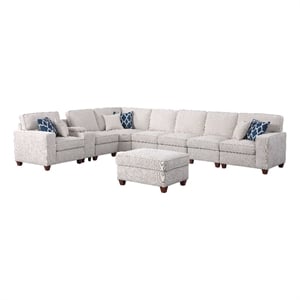 9-Piece Chenille Fabric Upholstered Sectional With Console & Ottoman-Beige