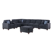 9-Piece Chenille Fabric Upholstered Sectional With Console & Ottoman-Black