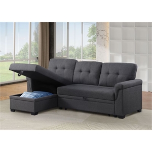 83.75&quot L-Shaped Linen Sleeper Sofa Reversible Pull Out Couch with Storage Chaise