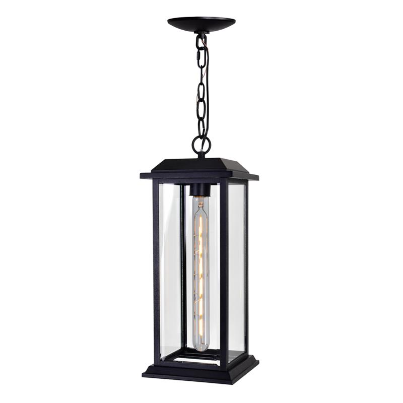 CWI Lighting Blackbridge 1 Light Farmhouse Metal Outdoor Pendant in Black