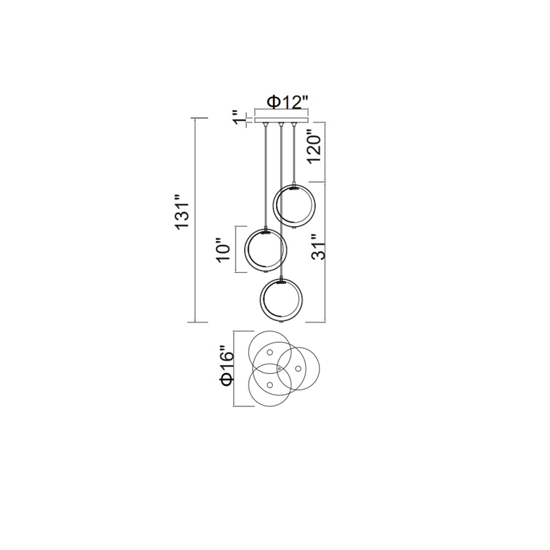 CWI Lighting Da Vinci 3 Light Contemporary Metal Pendant in Brass