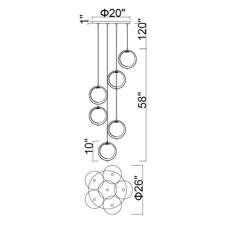 CWI Lighting Da Vinci 6 Light Contemporary Metal Pendant in Brass