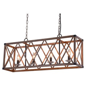 cwi lighting marini 4-light contemporary metal chandelier in wood grain brown