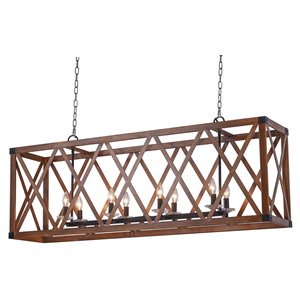 cwi lighting marini 8-light contemporary metal chandelier in wood grain brown
