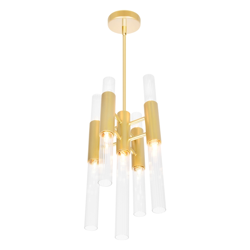 CWI Lighting Orgue 9 Light Metal Mini Pendant with Dimmer in Satin Gold