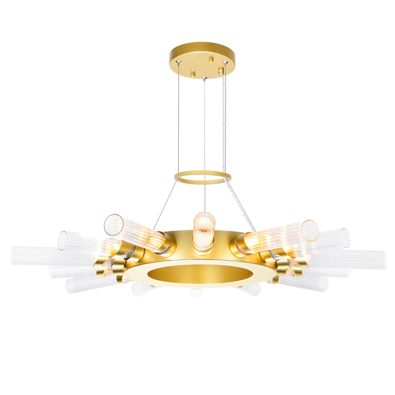 CWI Lighting Collar 14 Light Contemporary Metal Chandelier in Satin Gold
