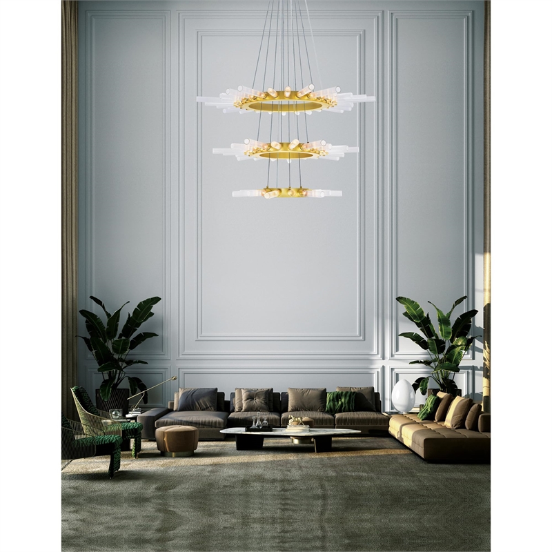 CWI Lighting Collar 63 Light Contemporary Metal Chandelier in Satin Gold