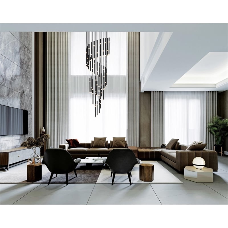 CWI Lighting Flute 54 Light Contemporary Metal LED Chandelier in Black