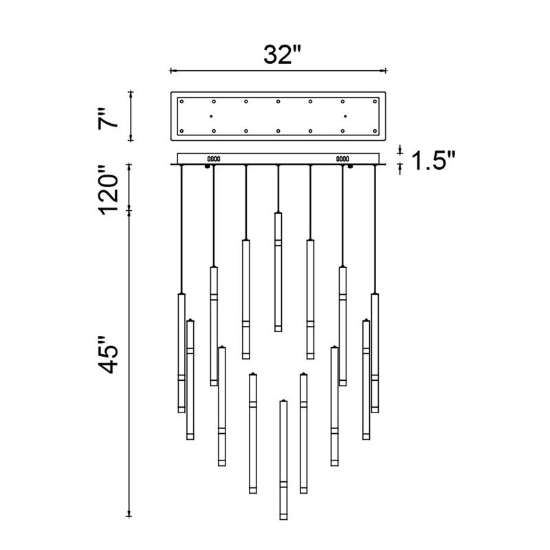 CWI Lighting Flute 14 Light Contemporary Metal LED Chandelier in Black
