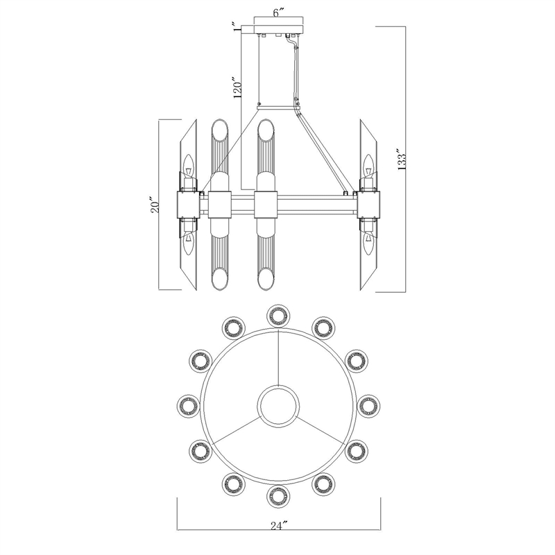 CWI Lighting Croissant 24 Light Contemporary Metal Chandelier in Satin Gold